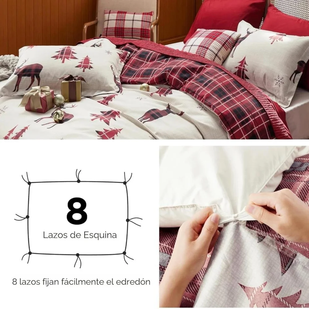 Duvet Cover Set Holiday Red and Beige Reindeer Bedding Set - Brand Unknown